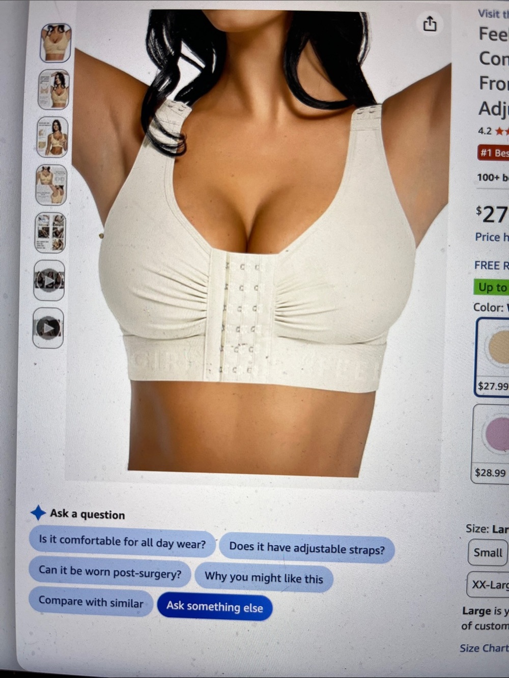 Comfort Light Compression Front-Closure Wireless Bra - Cream